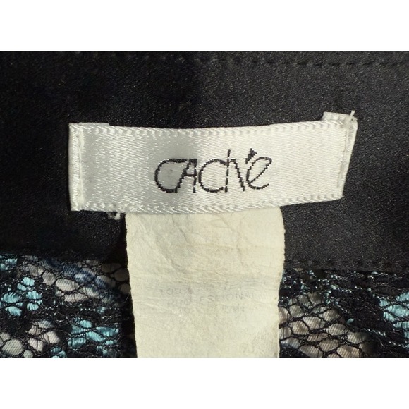 RARE Vintage Cache Lace Zip Blouse Black & Teal Floral Mesh Glam Too Y2K Small - Picture 4 of 4